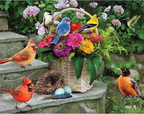 Bits and Pieces - 500 Piece Jigsaw Puzzle for Adults - Birds On The Porch Steps - 500 pc Large Piece Flowers Jigsaw by Greg Giordano - 18" x 24" in Saudi Arabia