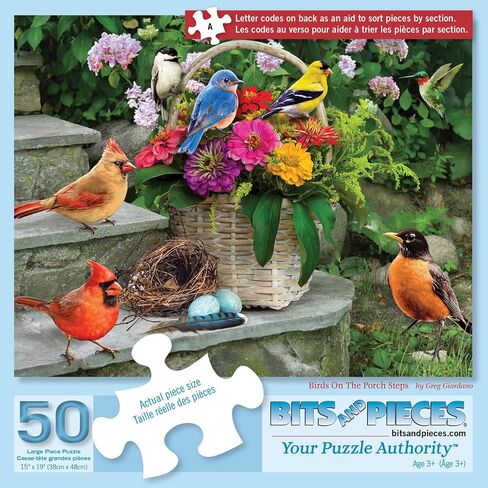 Bits and Pieces - 500 Piece Jigsaw Puzzle for Adults - Birds On The Porch Steps - 500 pc Large Piece Flowers Jigsaw by Greg Giordano - 18" x 24" in Saudi Arabia