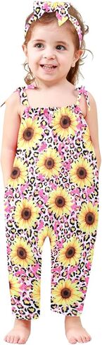 Toddler Baby Girls Romper Sleeveless Jumpsuit Summer Clothes Adjustable Tie-Up Strap with Pocket Headband 1-5T in Kuwait