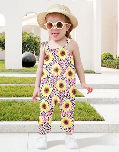 Toddler Baby Girls Romper Sleeveless Jumpsuit Summer Clothes Adjustable Tie-Up Strap with Pocket Headband 1-5T in Kuwait