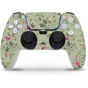 ZOOMHITSKINS Compatible with PS5 Controller Skin, Vinyl for Durable & Fit, Botanical Vintage Flowers Floral Green, Easy to Use, Bubble-free, Precisely Cut