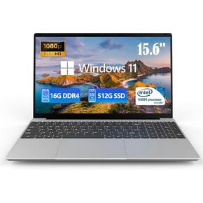 15.6 inch Laptop, 1080P IPS Screen,N5095 Processor 4C 4T UP to 2.9Ghz 16GB RAM 512GB SSD,Windows Latops with Fingerprint Recognition Backlit Keyboard,WiFi, USB 3.0, Webcam, HDMI