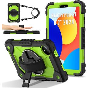 Anti-yellowing tablet cover Case Compatible with Xiaomi Redmi Pad SE 8.7 inch Released 2024 Case Tablet Case Full Protective Shockproof Case Degree Rotating Multi-Function Grip Bracket+Shoulder Strap