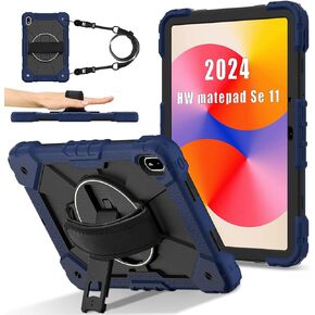 Anti-yellowing tablet cover Case Compatible with Huawei MatePad SE 11 inch Released 2024 Tablet Case, Full Protective Shockproof Case 360 Degree Rotating Multi-Function Grip Bracket+Shoulder Strap Sty