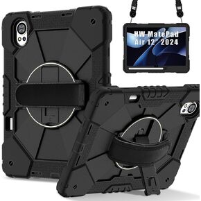 Anti-yellowing tablet cover Compatible with Huawei MatePad Air 12 inch 2024 Tablet Case Full Protective Shockproof Case, Case with Pencil Holder&Rotating Multi-Function Grip Bracket Stylus pen holder