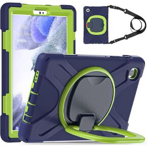 Anti-yellowing tablet cover Case Compatible with Samsung Galaxy Tab A7 Lite 8.7" 2021 T220/T225N/T225C/T227U,Heavy Duty TPU Shockproof Kids Case,360 Degree Rotating Multi-Function Grip Bracket+Shoulde