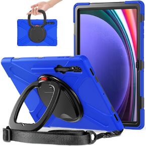 Anti-yellowing tablet cover Case Compatible with Samsung Galaxy Tab S10 Ultra 14.6 inch 2024 SM-X920,Heavy Duty TPU Shockproof Kids Case,360 Degree Rotating Multi-Function Grip Bracket+Shoulder Strap