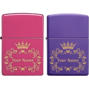 Custom Zippo Lighter Personalized Laser Engraved 'YOUR NAME' Tiara and Floral Lace Border Lighter Gift for Woman!!