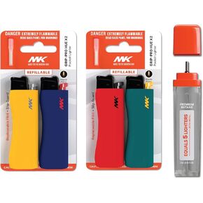 MK Lighter 9G Flint Strike Refillable Lighters with 2 Replace Flints and 1 Premium Butane, Ideal to use as Candle Lighters, Classic Pocket Lighters, Random Colors (Tone-4PC+Butane)