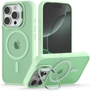 Nvollnoe for iPhone 16 Pro Case Compatible with MagSafe Military Grade Shockproof Heavy Duty Protective Adjustable Kickstand Matte Semi Clear Phone Cover for iPhone 16 Pro(Mint)