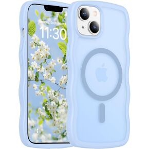 Magnetic for iPhone 13 Case & iPhone 14 Case, Cute Wave Non-Slip Translucent Matte Easier Grip Shockproof Phone Case for iPhone 13 and iPhone 14, Pink