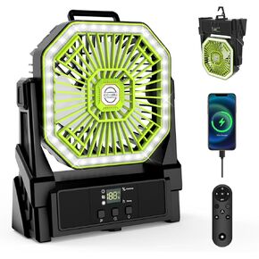 Portable Battery Powered Fan with 4 Lights, 20000mAh Battery Operated Fans with Remote, Outdoor Camping Fan Rechargeable, 4 Speed, 4 Timer for Picnic, Barbecue, Fishing, Home in Saudi Arabia