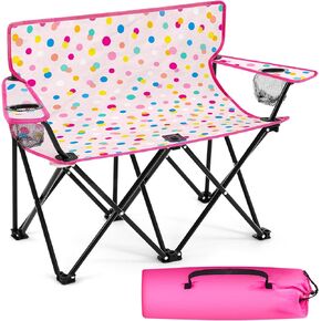 Folding Double Lawn and Camping Chair Gift for Birthday Portable 2 Person Love Seat Camp Chair with Cup Holder Outdoor Foldable Beach Chair for Beach Travel Picnic Sports(Polka Dot)