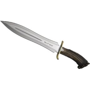 MUELA BW-24S Genuine Red Stag Crown Antler Handle Hunting Knife with Leather Sheath, 9-5/8"