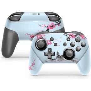 ZOOMHITSKINS Glitter Switch Pro Controller Skin, Compatible for Switch Controller Skin, Cherry Blossom Mountain Asia Floral Geisha, 3M Vinyl Cover, Durable & Fit, Easy to Install, Made in The USA