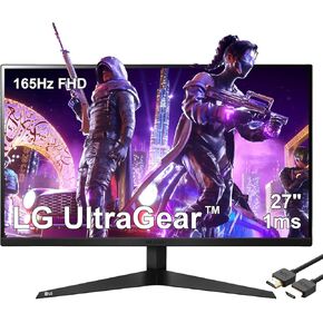 LG 27" Ultragear Gaming Monitor, FHD (1920 x 1080), 165Hz, 1ms, 3-Side Virtually Borderless Screen, AMD FreeSync Premium & Black Stabilizer, Black, with MTC HDMI Cable, 27GQ40W-B