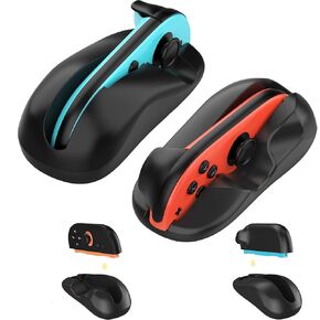 QXWPBV Game Mouse Controller for Nintendo Switch 2 Joy-Con, 2 Pack, Ergonomic Grip Design for Drag x Drive Gaming, Blue and Orange, 7.9 Inch (Black&Black)