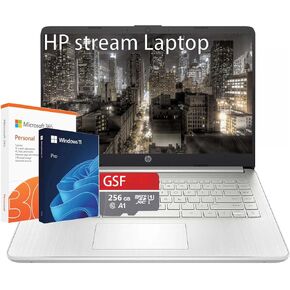 HP Stream 14 Inch Laptop Student Business, Windows 11 Pro, Microsoft 365, Intel Quad-core, 16GB RAM, 320GB Storage(64GB eMMC+256GB MSD), 1TB Cloud Storage, Ultra Light, Webcam, White, with Hub