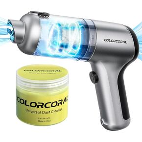 COLORCORAL 4-in-1 Car Vacuum - Handheld 16000Pa Brushless Motor Vacuum with Cleaning Gel for PC, Tablet, Phone