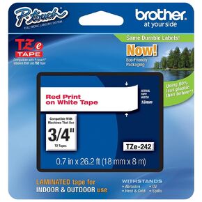 Brother® TZe-242 Red-On-White Tape, 0.75" x 26.2'
