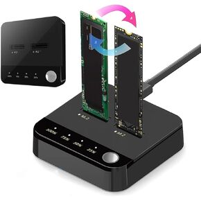 Zunate M.2 NVMe SATA SSD Cloner Dock, 20Gbps Dual Bay NVMe to USB C Enclosure, M.2 SSD Duplicator, Hard Drive Cloner Dual Bay and Dock Offline for SSD Size 2230/2242/2260/2280/22110