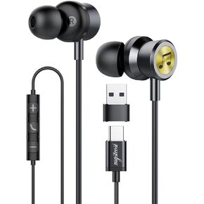 USB C Wired Earbuds, in Ear Earphones for Laptop PC with Microphone, Magnetic Noise Isolation Headset Compatible for iPhone 16 15 Pro/iPad Pro/Samsung Galaxy S25/S24/S23 Ultra