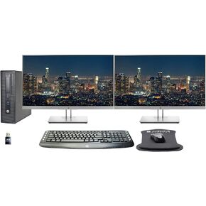 HP EliteDesk 800 G1 SFF Desktop, Intel i7, 16GB, 500GB SSD, Dual (2) E243 24-inch HP FHD Monitors, WiFi, Windows 10 Pro (Renewed)