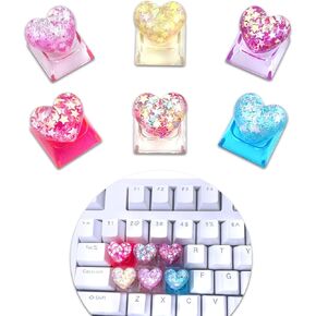 6PCS Bling Heart Custom Keycaps - Cute Artisan Keycap Replacement Key for Cherry MX Mechanical Keyboards，OEM Decoration Profile for Computer Gaming Keyboards，Artisan ESC OEM Key Cap