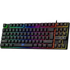 RGB Gaming Keyboard - 87 Key Tenkeyless Compact Membrane Keyboards with Mechanical Feel, 10 Dynamic Backlight Modes, Multimedia Shortcuts, Plug & Play for PC/Mac/Linux (Windows Compatible)