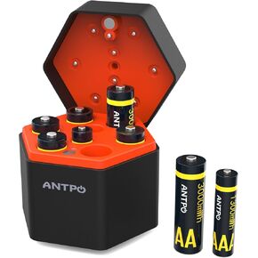 ANTPO Rechargeable 6 AA and 2 AAA Batteries Lithium with Fast Charger,8 Pack 1.5V Rechargeable Lithium Batteries, Long Lasting Battery with Integrated Charging Storage Box (6 AAA+2AA)