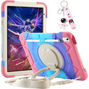 Case for iPad 11-inch (A16) 2025, iPad 10th Generation Case 10.9" 2022,Heavy Sturdy Shockproof Cover, with 360°Rotating Stand/Pen Slot/Shoulder Strap for iPad 11th/10th Gen Kids (Light Purple+Mint)