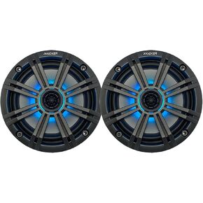KICKER 6.5" 195 Watt Peak Power Marine OEM Replacement RGB Multicolor LED Boat Audio Speakers (Pair) with Charcoal Grilles