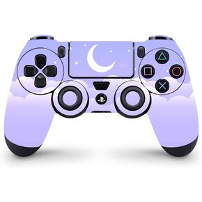 ZOOMHITSKINS Compatible for PS4 Controller Skin, Crescent Blue Lavender Purple Moon Cloud Sky Cute Durable, Vinyl, Made in The USA