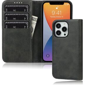 FROLAN for iPhone 13 Wallet Case Premium PU Leather with Card Holder Credit Slot Flip Book Magnetic Folio Drop Protection Shockproof Cover for iPhone 13 6.1 Inch (Black)