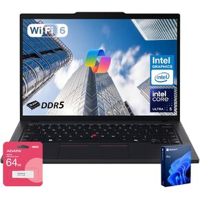 Lenovo ThinkPad T14 Business AI-Powered Laptop, 14" FHD+, Intel Core Ultra 5 125U, 32GB DDR5 RAM, 1TB SSD, Fingerprint, Webcam, Backlit, Wi-Fi 6E, W11P, Black, Bundle with ADATA 64GB USB Flash Drive