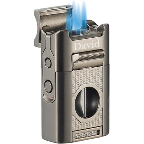 Personalized Visol Joplin Quad Torch Multi-Tool Table Lighter, Built in Guillotine and Wedge Cutters, Butane Refillable Adjustable Flame Lighter (Shipped without Butane) with Free Engraving (Gunmetal)