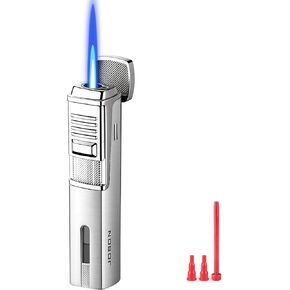 DOUBFIVSY Cigar Lighter, Windproof Adjustable Jet Flame Torch Lighter Refillable Butane with Gift Box, Ideal for Men, Boyfriend, Father's Day, Birthday Gifts (Butane Not Included) (Stainless)