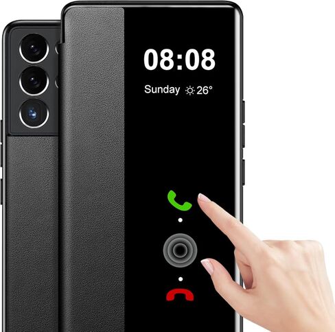 for Samsung Galaxy S21 Ultra Case Flip Leather Clear S-View, Touchable Window, for Samsung S21 Ultra Phone Case Smart Window Hard Flip Shockproof Protective Cover Galaxy 5G S21 Ultra Case Clear View in Kuwait