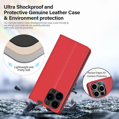 Utook Compatible with iPhone 14 Pro Case Wallet, Genuine Leather Magnetic Flip Cell Phone Cases with Credit Card RFID Blocking Shockproof Shell for Phone 14 Pro 6.1" 5G in Saudi Arabia