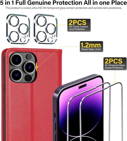 Utook Compatible with iPhone 14 Pro Case Wallet, Genuine Leather Magnetic Flip Cell Phone Cases with Credit Card RFID Blocking Shockproof Shell for Phone 14 Pro 6.1" 5G in Saudi Arabia
