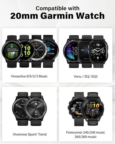 حزام ساعة من النايلون القابل للتمدد متوافق مع حزام ساعة Garmin Vivoactive 5/ Vivoactive 3، إبزيم مغناطيسي 20 مم قابل للتعديل لحزام النايلون المرن لـ Garmin Venu 2 Plus/ Venu Sq/ Vivomove HR/ Vivoactive 5/ 3 Music/ Forerunner 645/ 245 Music in Kuwait