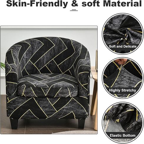 MIFXIN Tub Chair Slipcovers 2 Piece Stretch Printed Club Chair Cover with Cushion Cover Soft Spandex Round Barrel Chair Slipcovers Couch Protector for Bar Counter Living Room (Green) in Kuwait