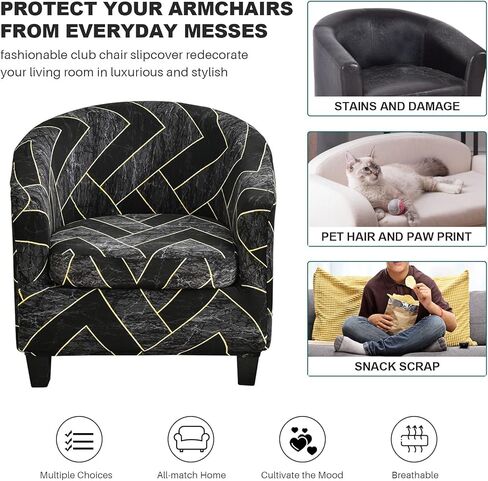 MIFXIN Tub Chair Slipcovers 2 Piece Stretch Printed Club Chair Cover with Cushion Cover Soft Spandex Round Barrel Chair Slipcovers Couch Protector for Bar Counter Living Room (Green) in Kuwait