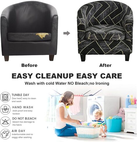 MIFXIN Tub Chair Slipcovers 2 Piece Stretch Printed Club Chair Cover with Cushion Cover Soft Spandex Round Barrel Chair Slipcovers Couch Protector for Bar Counter Living Room (Green) in Kuwait