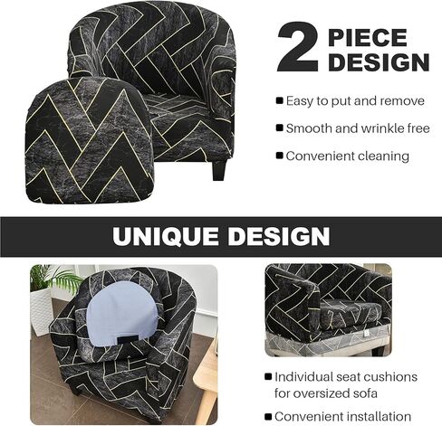 MIFXIN Tub Chair Slipcovers 2 Piece Stretch Printed Club Chair Cover with Cushion Cover Soft Spandex Round Barrel Chair Slipcovers Couch Protector for Bar Counter Living Room (Green) in Kuwait