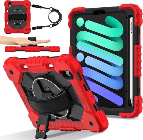 Anti-yellowing tablet cover Case Compatible with iPad Mini 7 (A17 Pro) 2024/Mini 6 Case 8.3-Inch 2021 Case with Pencil Holder, 360 Degree Rotating Multi-Function Grip Bracket+Shoulder Strap Full Prote in Saudi Arabia