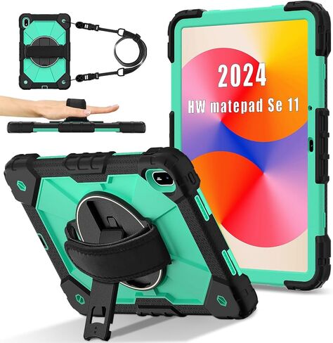 Anti-yellowing tablet cover Case Compatible with Huawei MatePad SE 11 inch Released 2024 Tablet Case, Full Protective Shockproof Case 360 Degree Rotating Multi-Function Grip Bracket+Shoulder Strap Sty in Kuwait