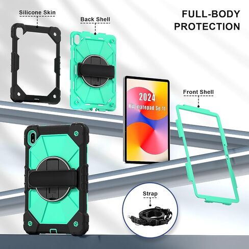 Anti-yellowing tablet cover Case Compatible with Huawei MatePad SE 11 inch Released 2024 Tablet Case, Full Protective Shockproof Case 360 Degree Rotating Multi-Function Grip Bracket+Shoulder Strap Sty in Kuwait