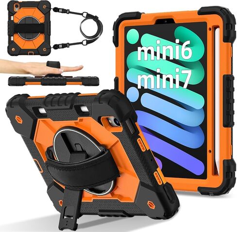 Anti-yellowing tablet cover Rugged Case Compatible with iPad Mini 6th Generation 2021,Heavy Duty Protective Cover with Adjustable Stand, Shoulder Strap & Pencil Holder,Kids-Friendly Tablet Case Stylus in Kuwait
