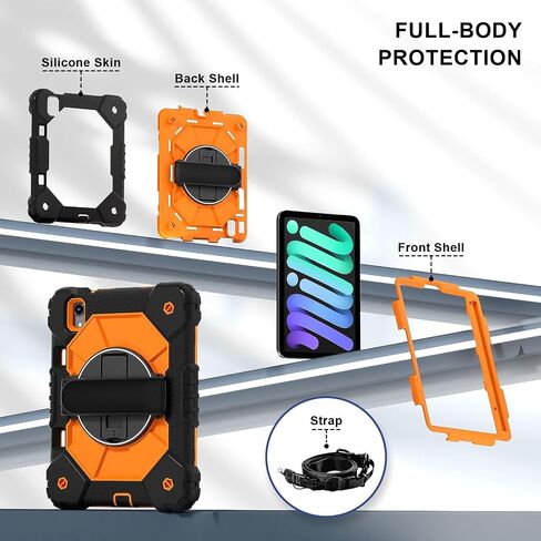 Anti-yellowing tablet cover Rugged Case Compatible with iPad Mini 6th Generation 2021,Heavy Duty Protective Cover with Adjustable Stand, Shoulder Strap & Pencil Holder,Kids-Friendly Tablet Case Stylus in Kuwait